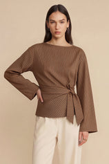 Womens Brown Cinched Waist Wrap Tops | CicyBell