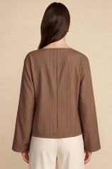 Womens Brown Cinched Waist Wrap Tops | CicyBell