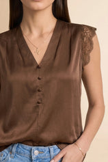 Womens Brown Silk Satin Tank Tops | CicyBell