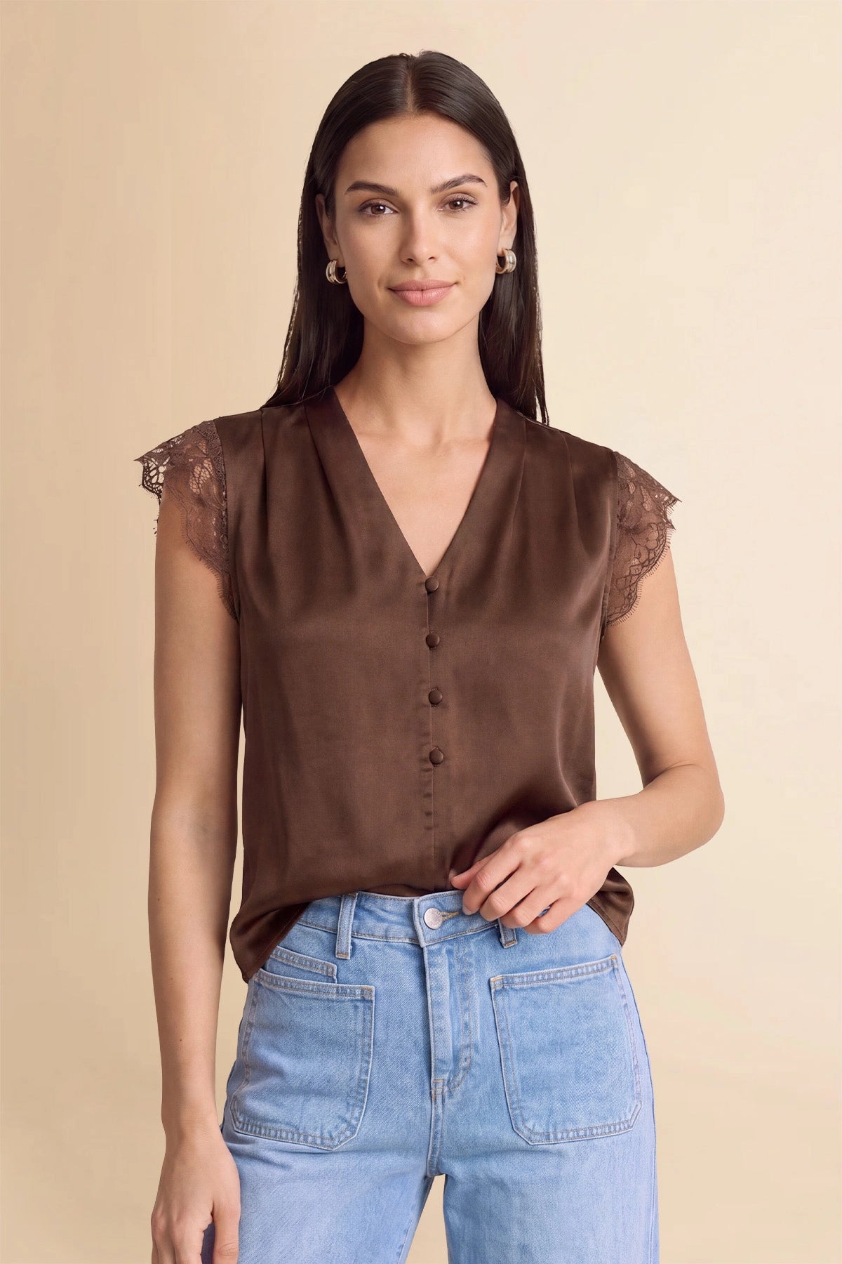 Womens Brown Silk Satin Tank Tops | CicyBell