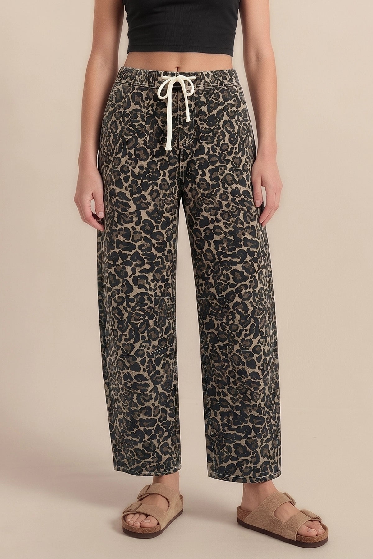 Womens Brown Leopard High Waisted Barrel Jeans | CicyBell