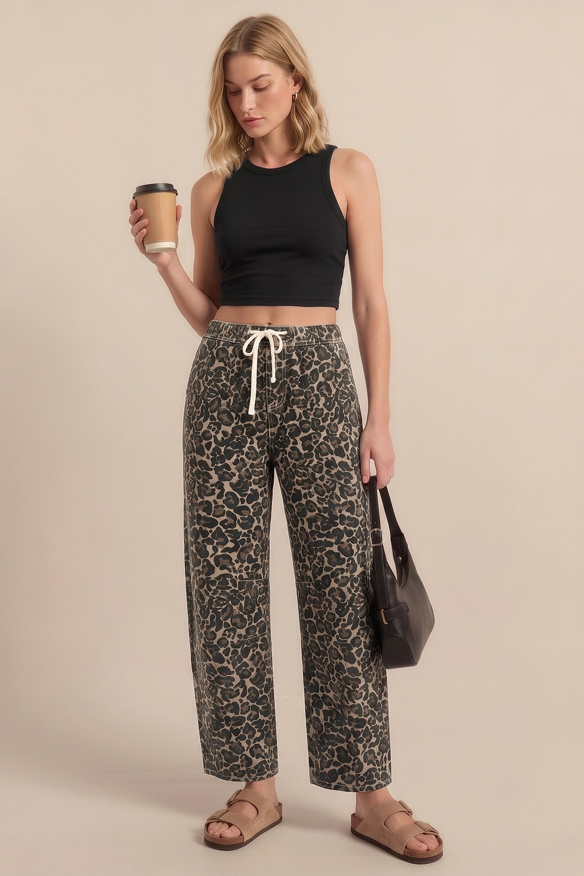 Womens Brown Leopard High Waisted Barrel Jeans | CicyBell