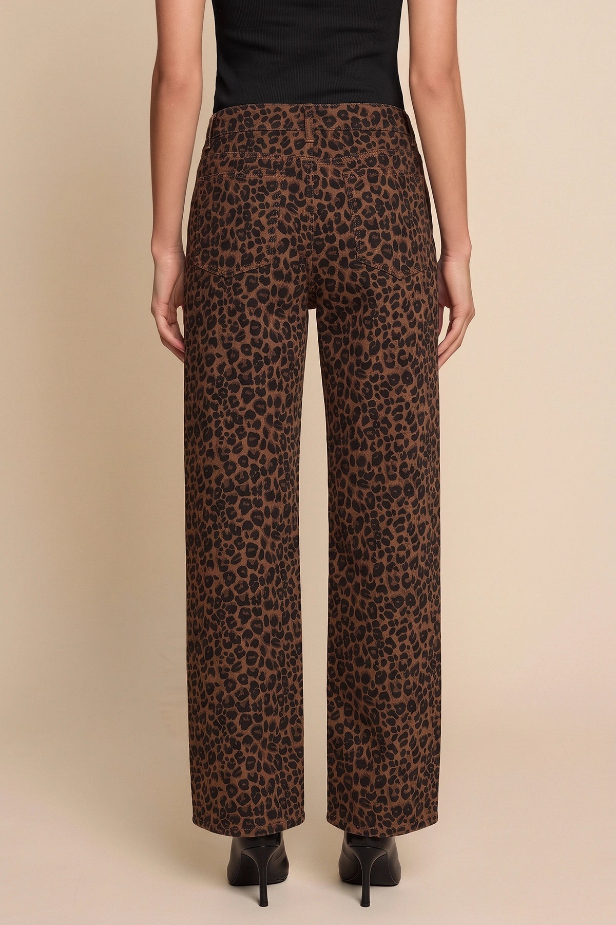 Womens Brown Leopard Print Straight Leg Jeans | CicyBell