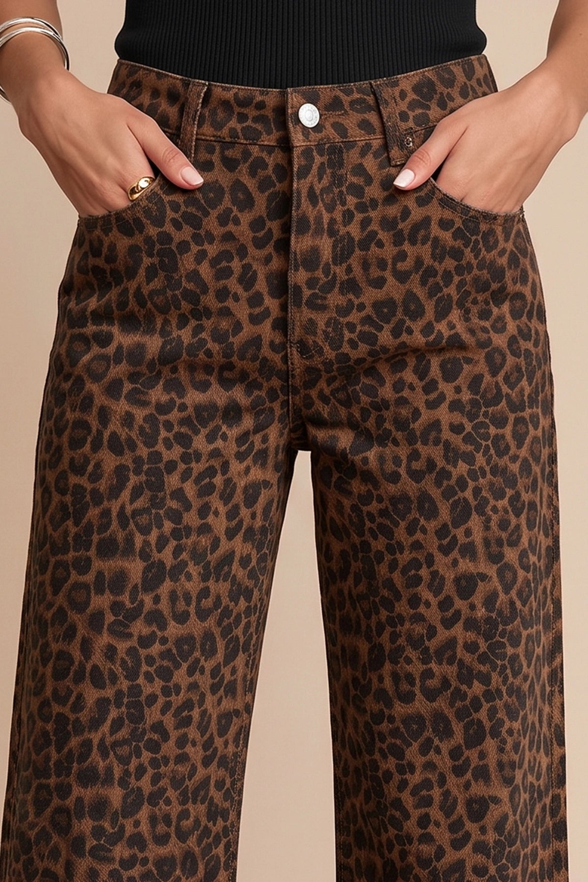 Womens Brown Leopard Print Straight Leg Jeans | CicyBell
