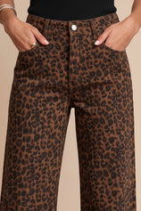 Womens Brown Leopard Print Straight Leg Jeans | CicyBell