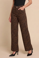 Womens Brown Leopard Print Straight Leg Jeans | CicyBell