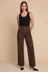 Womens Brown Leopard Print Straight Leg Jeans | CicyBell