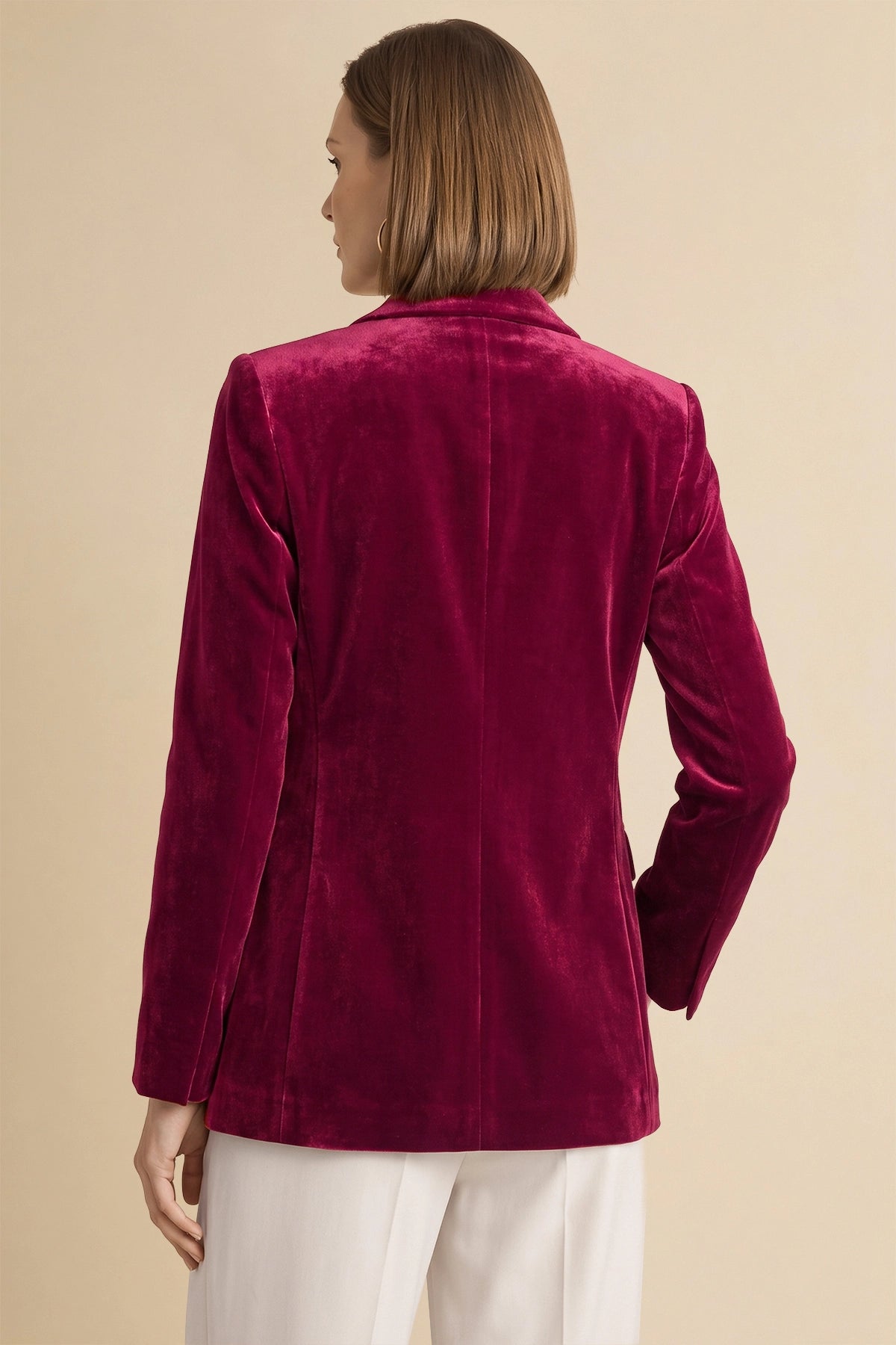 Womens Burgundy Casual Velvet Blazer | CicyBell