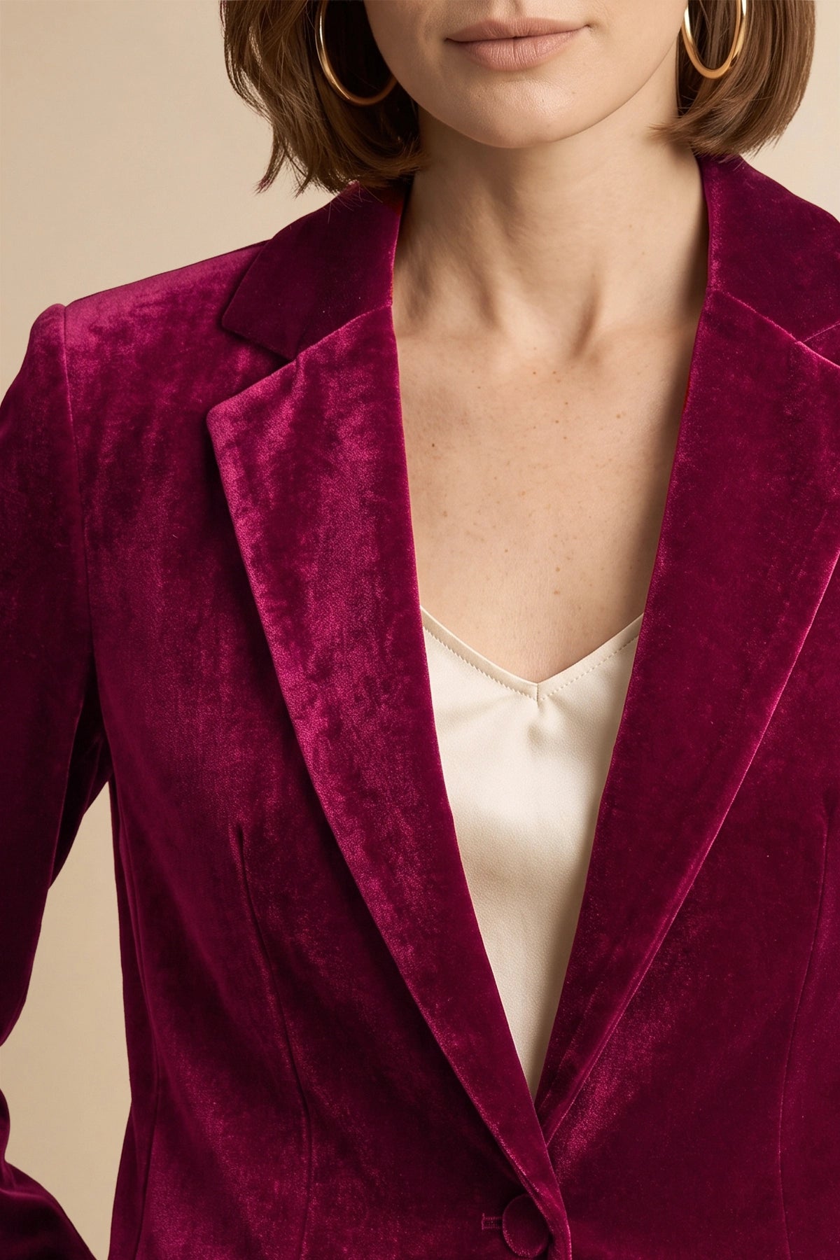 Womens Burgundy Casual Velvet Blazer | CicyBell