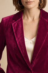 Womens Burgundy Casual Velvet Blazer | CicyBell