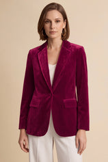 Womens Burgundy Casual Velvet Blazer | CicyBell
