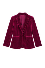 Womens Burgundy Casual Velvet Blazer | CicyBell