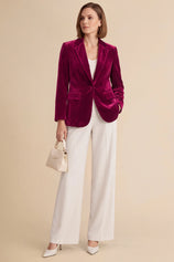 Womens Burgundy Casual Velvet Blazer | CicyBell