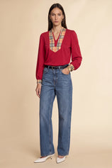 Womens Burgundy Puff Long Sleeve Blouse | CicyBell