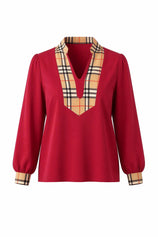 Womens Burgundy Puff Long Sleeve Blouse | CicyBell