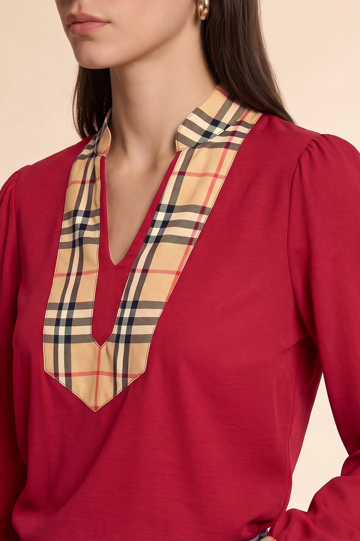 Womens Burgundy Puff Long Sleeve Blouse | CicyBell