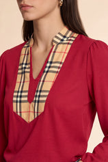 Womens Burgundy Puff Long Sleeve Blouse | CicyBell