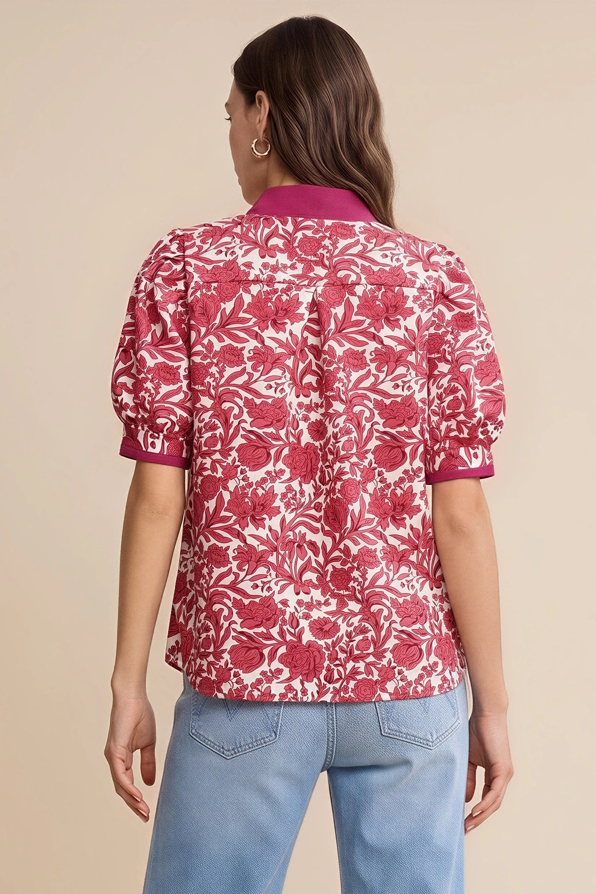 Womens Rose Red Puff Sleeve Blouses | CicyBell