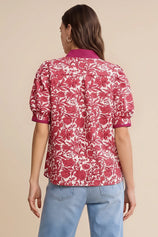 Womens Rose Red Puff Sleeve Blouses | CicyBell