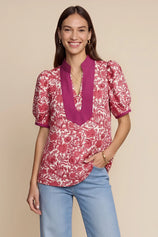 Womens Rose Red Puff Sleeve Blouses | CicyBell