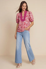 Womens Rose Red Puff Sleeve Blouses | CicyBell