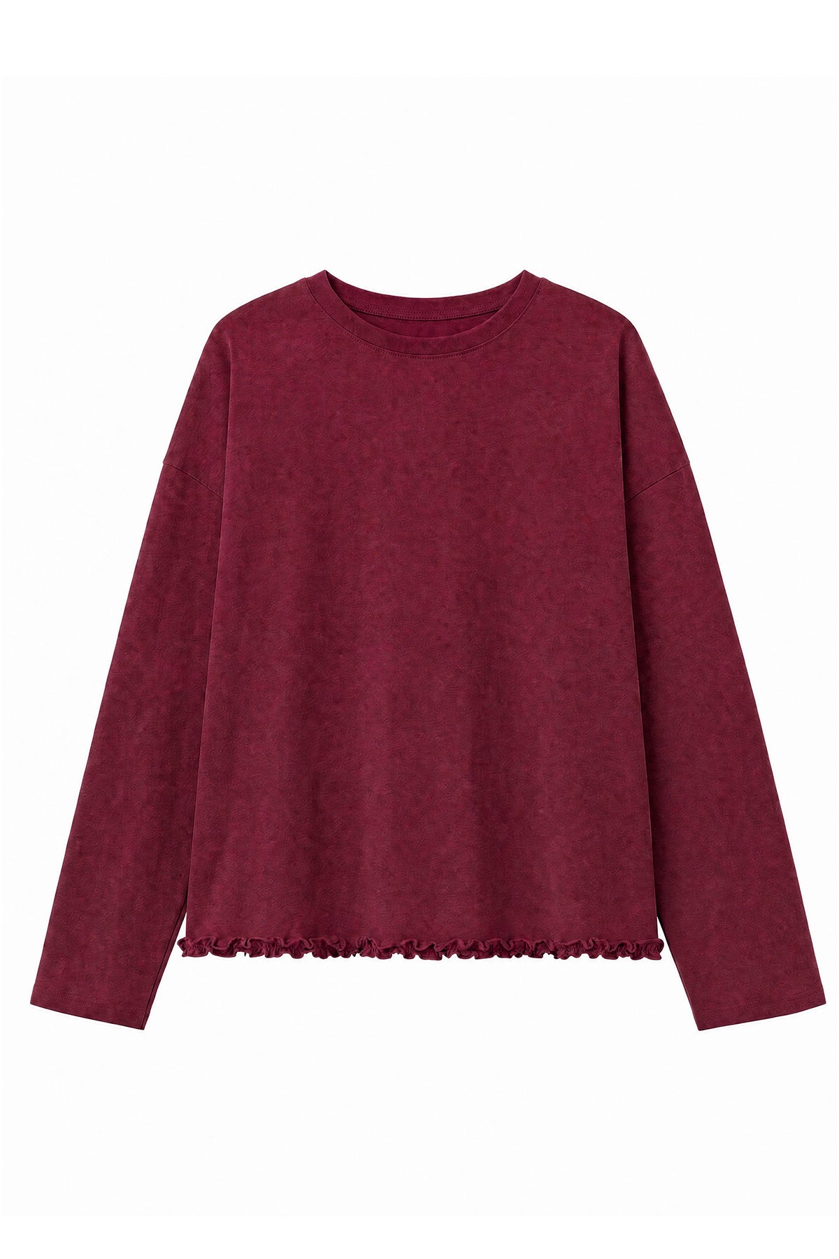 Womens Burgundy Oversized Ruffle Hem Tops | CicyBell