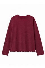 Womens Burgundy Oversized Ruffle Hem Tops | CicyBell