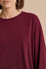 Womens Burgundy Oversized Ruffle Hem Tops | CicyBell