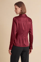 Womens Burgundy Satin Button Down Shirt | CicyBell