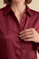 Womens Burgundy Satin Button Down Shirt | CicyBell