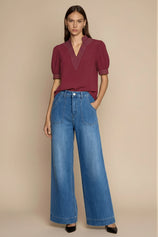 Womens Burgundy Puff Short Sleeve Blouses  | CicyBell