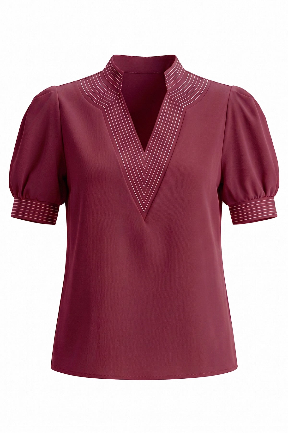 Womens Burgundy Puff Short Sleeve Blouses  | CicyBell