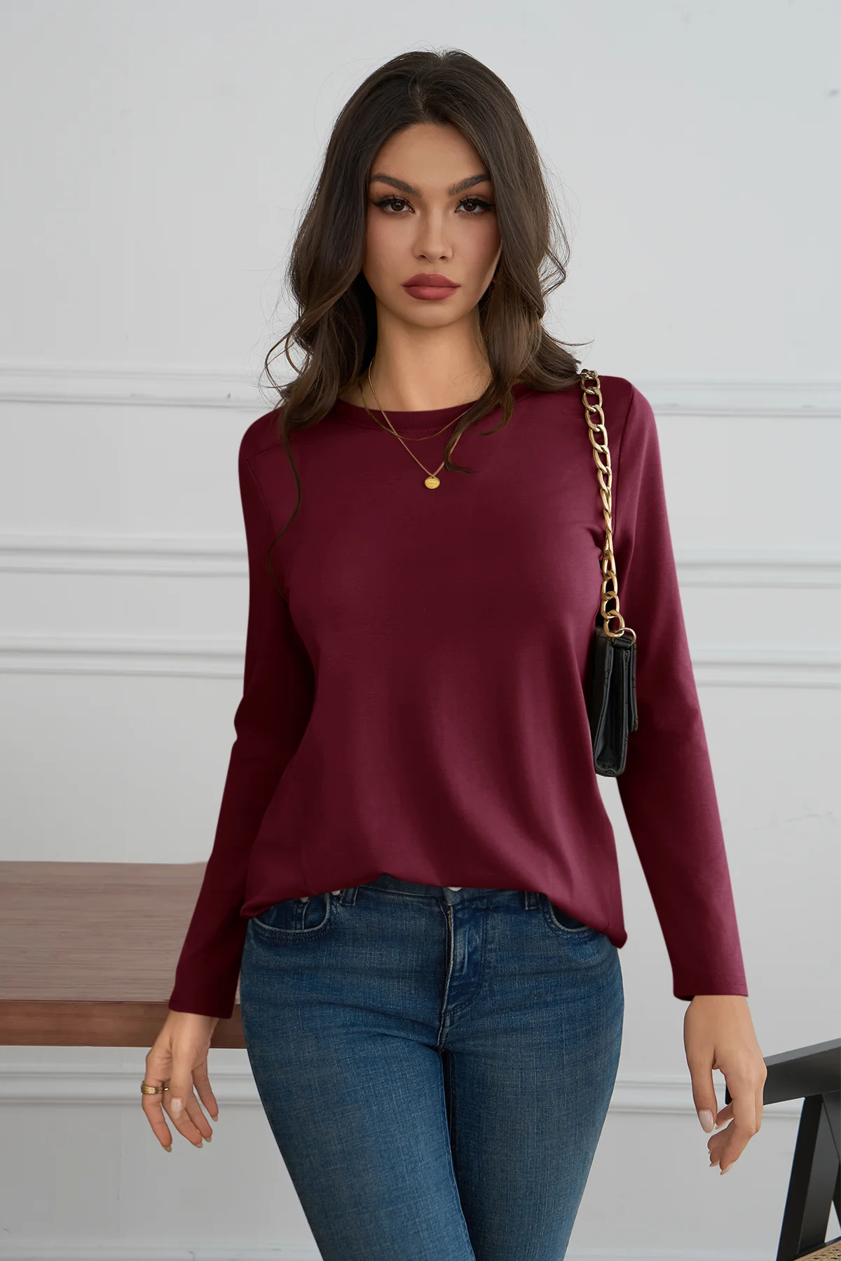 Cicy Bell Womens Burgundy Long Sleeve Shirts