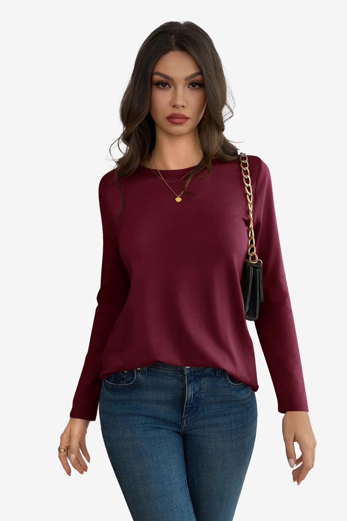 Cicy Bell Womens Burgundy Long Sleeve Shirts