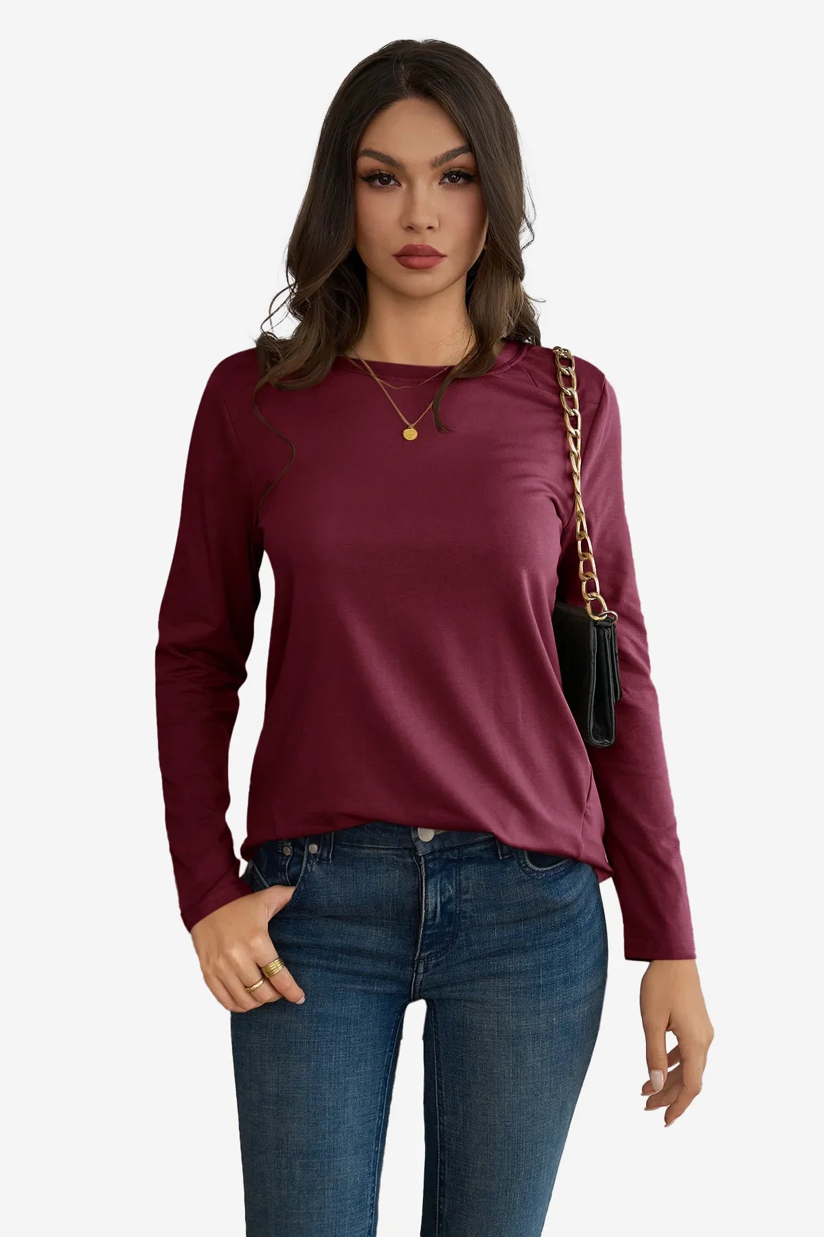 Cicy Bell Womens Burgundy Long Sleeve Shirts