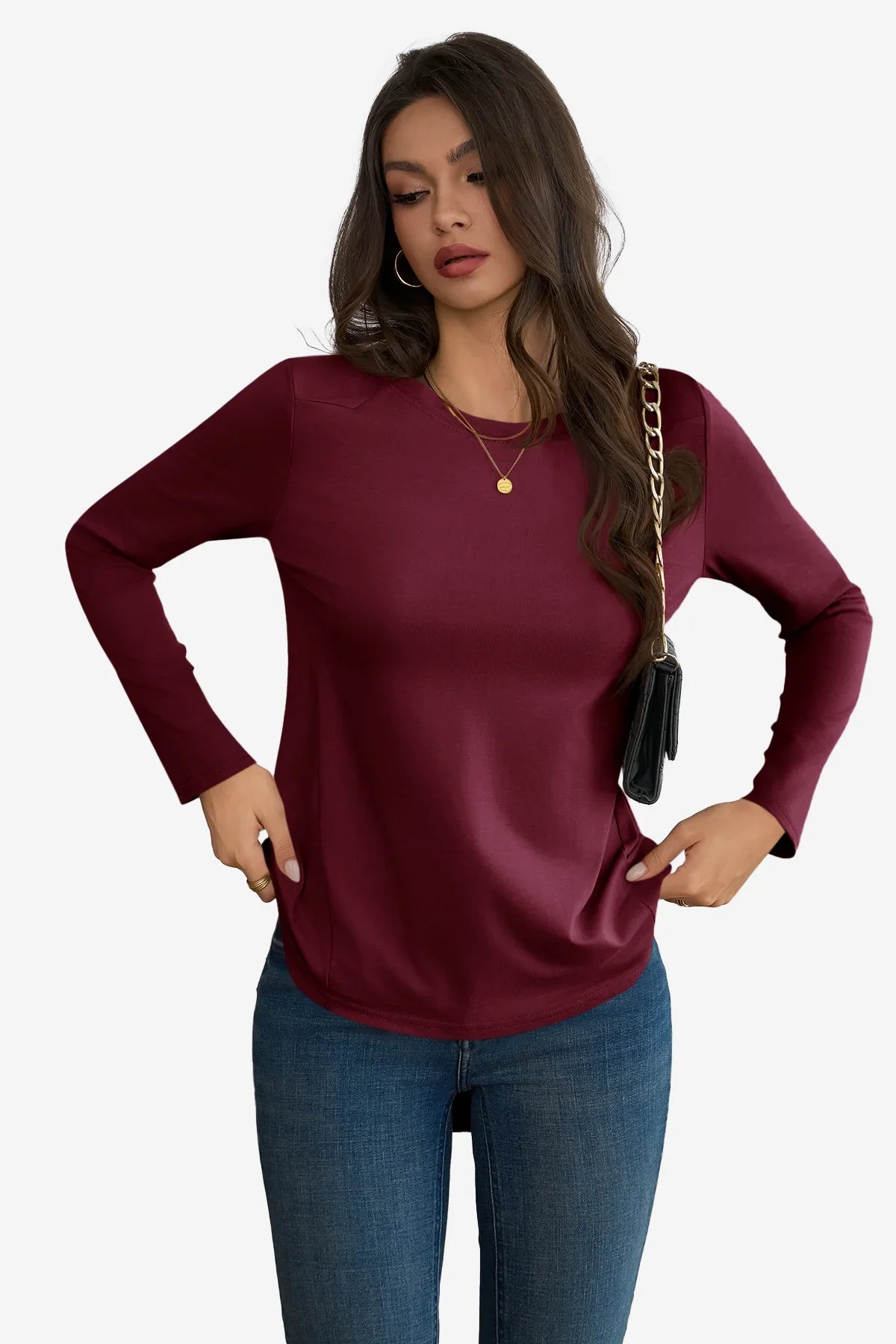 Cicy Bell Womens Burgundy Long Sleeve Shirts