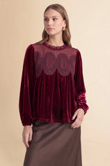 Womens Burgundy Velvet Babydoll Tops | CicyBell