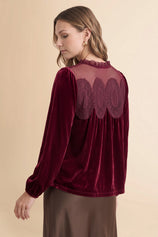 Womens Burgundy Velvet Babydoll Tops | CicyBell