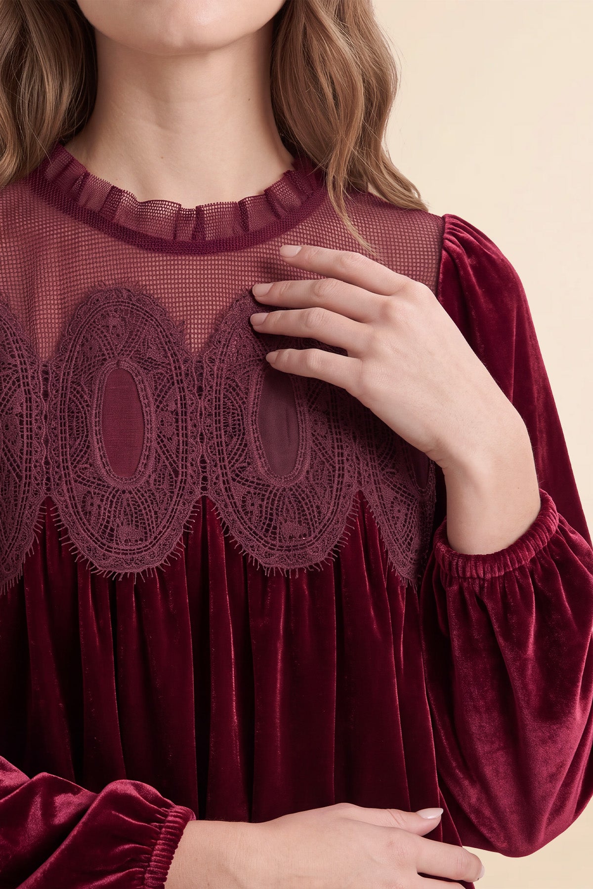 Womens Burgundy Velvet Babydoll Tops | CicyBell