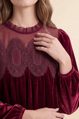 Womens Burgundy Velvet Babydoll Tops | CicyBell