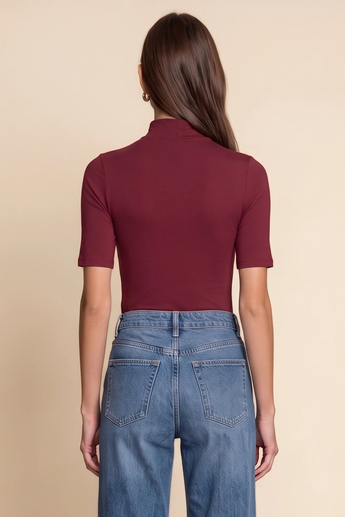 Womens Burgundy Mock Turtleneck Tops | CicyBell