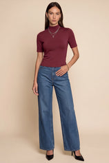 Womens Burgundy Mock Turtleneck Tops | CicyBell