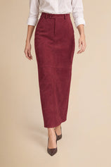 Womens Burgundy Suede Maxi Skirt | CicyBell