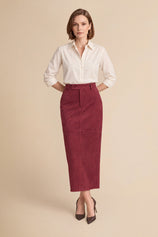 Womens Burgundy Suede Maxi Skirt | CicyBell