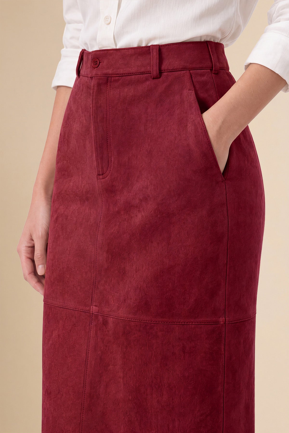 Womens Burgundy Suede Maxi Skirt | CicyBell