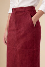 Womens Burgundy Suede Maxi Skirt | CicyBell