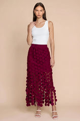 Womens Burgundy Hollow Out Maxi Skirts | CicyBell