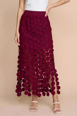 Womens Burgundy Hollow Out Maxi Skirts | CicyBell