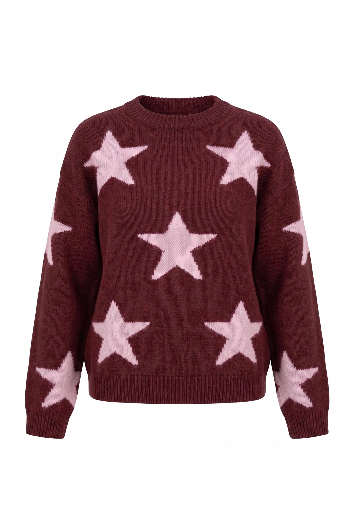 Womens Burgundy Star Pattern Pullover Sweater | CicyBell
