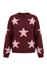 Womens Burgundy Star Pattern Pullover Sweater | CicyBell